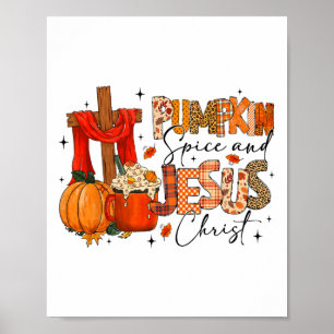 Retro Autumn Pumpkins Spice And Jesus Christ Fall Poster