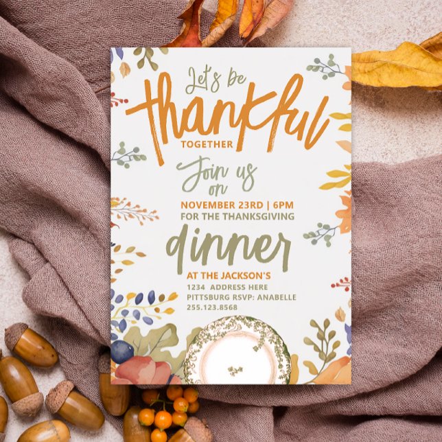 Retro Autumn Sage Thanksgiving Dinner Watercolor Invitation (Creator Uploaded)