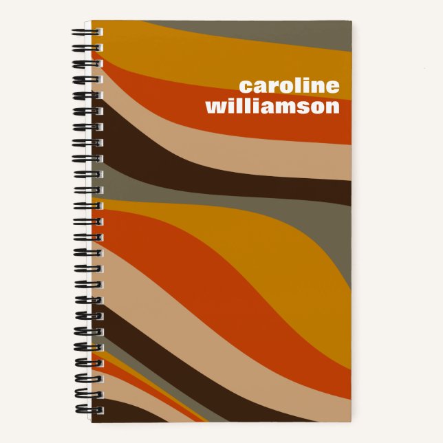 Retro Autumn Wavy Lines Earth Tones Personalized Notebook (Front)