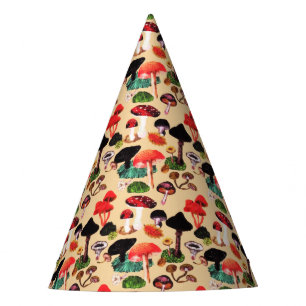 Retro Autumn Woodland Mushroom Watercolor Party Hat