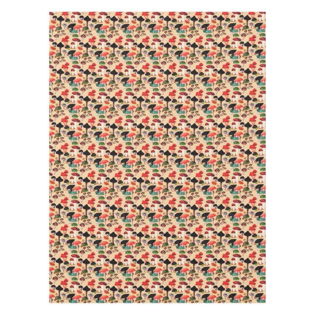 Retro Autumn Woodland Mushroom Watercolor Tablecloth (Front)