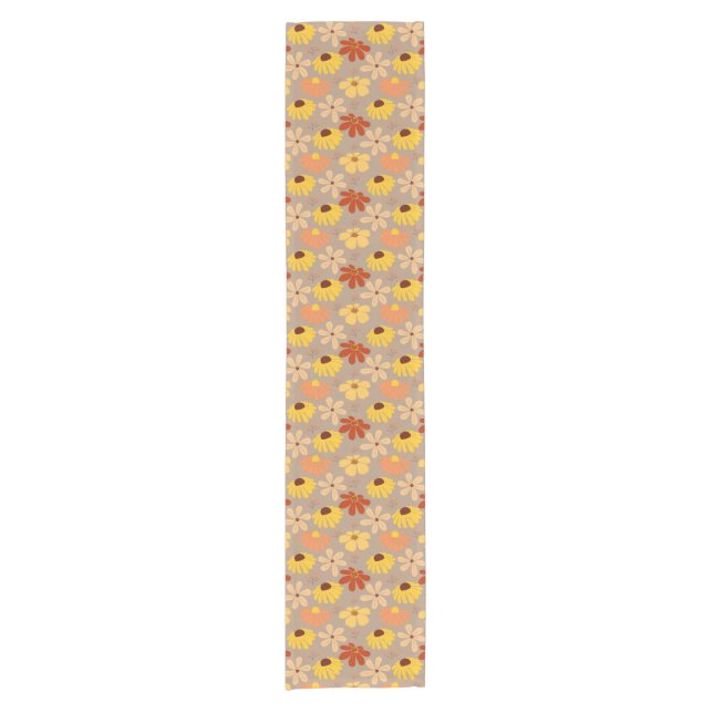 Retro Autumn Yellow Red Orange Flowers  Short Table Runner (Front)