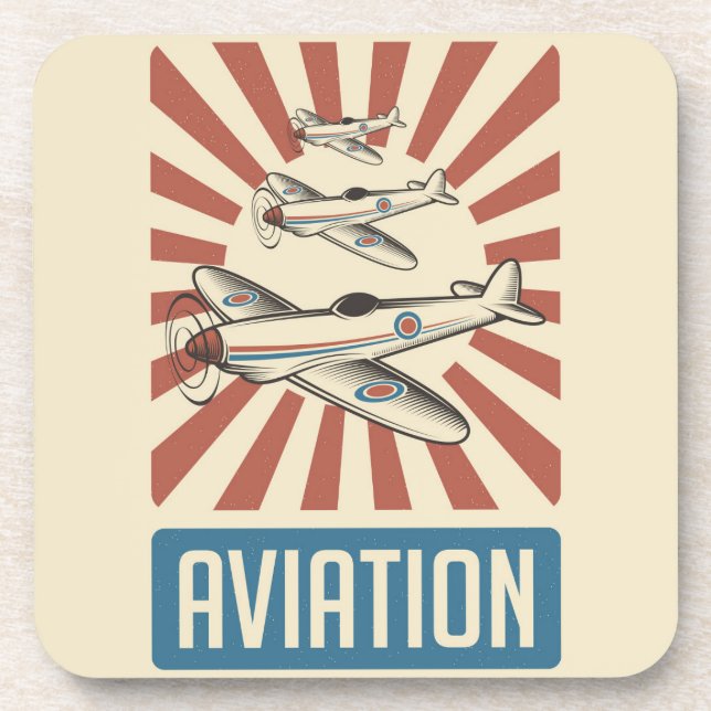 Retro Aviation Airforce fighter plane  Coaster (Front)
