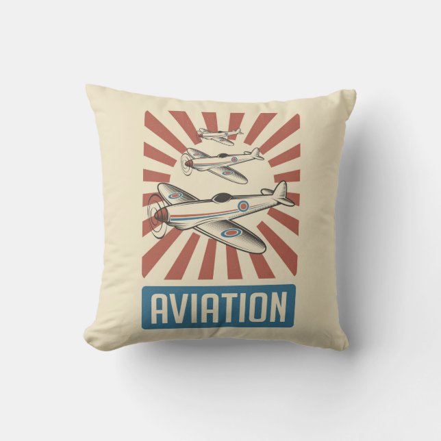 Retro Aviation Airforce fighter planes Throw Pillo Cushion (Front)