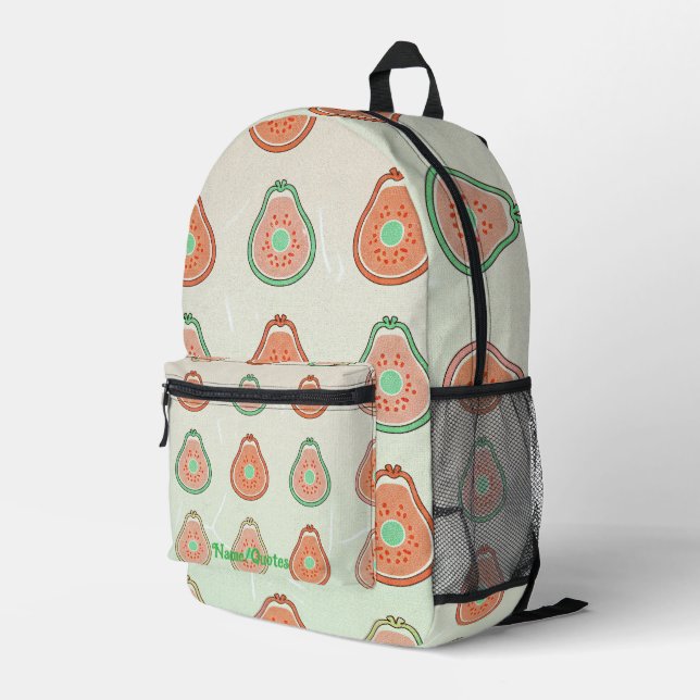 Retro Avocado Pattern – Peach and Mint Green Printed Backpack (Back Corner Right)