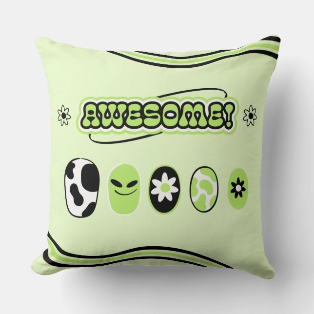 Retro Awesome Green Throw Pillow (Front)