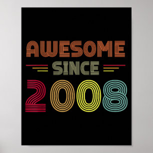 Retro Awesome Since 2008 14th Birthday Bday Born I Poster