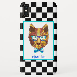 Retro B&W Chequerboard, Hipster Bear, Personalised iPhone XS Max Case