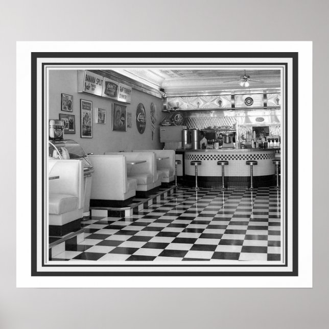 Retro B&W Diner Poster 20 x 24 (Front)