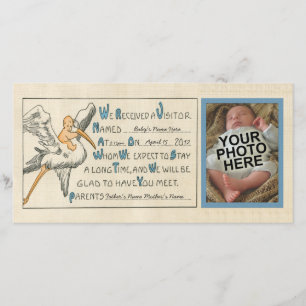 Retro Baby Boy & Stork Parents Birth Announcement