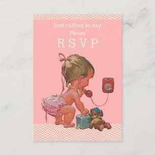 Retro Baby Girl on Phone Baby Shower RSVP