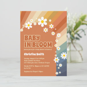 Retro Baby in Bloom Daisy Rainbow Baby Shower Invitation