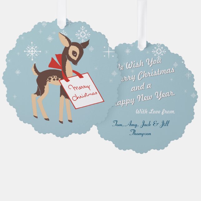 Retro Baby Reindeer | Paper Ornament Chrismas Card (Front/Back)