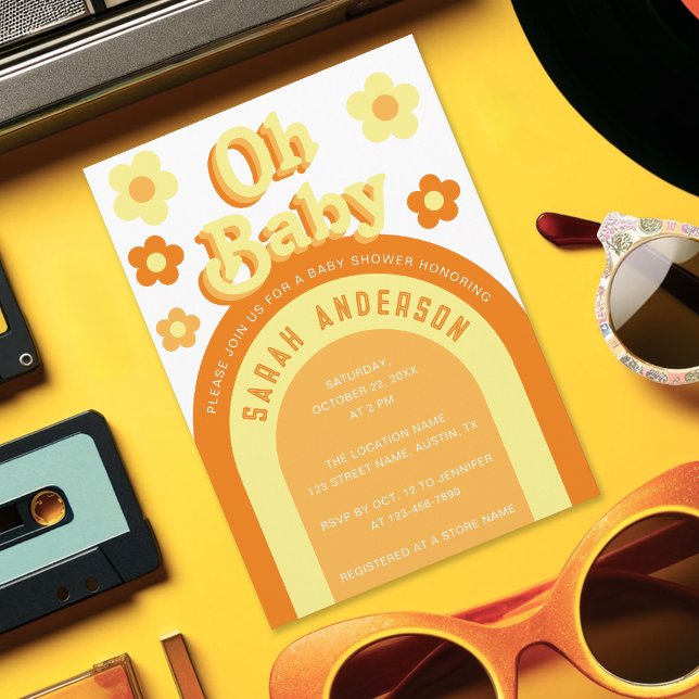 Retro Baby Shower Groovy 70s Flower Power Invitation (Creator Uploaded)