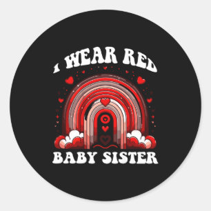Retro Baby Sister Heart Disease Awareness Rainbow  Classic Round Sticker