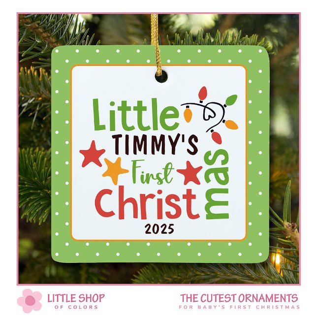 Retro Baby's First Christmas Customisable Photo Ceramic Ornament (Creator Uploaded)