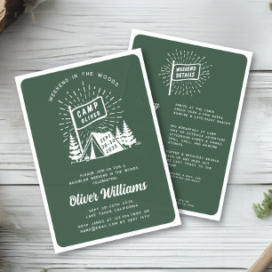Retro Bachelor Party Weekend in the Woods Green Invitation