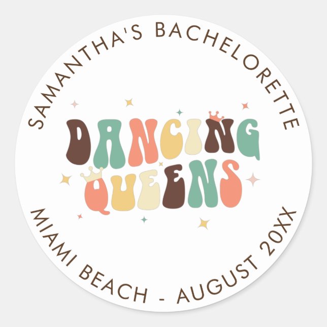 Retro Bachelorette Disco Bride Dancing Queens Classic Round Sticker (Front)