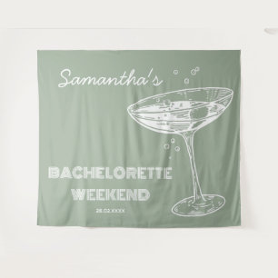 Retro Bachelorette Party Backdrop Green Cocktail Tapestry