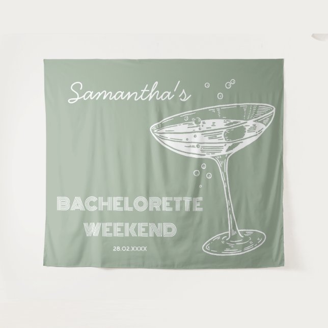 Retro Bachelorette Party Backdrop Green Cocktail Tapestry (Front (Horizontal))