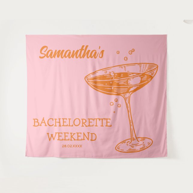 Retro Bachelorette Party Backdrop Modern Cocktail Tapestry (Front (Horizontal))