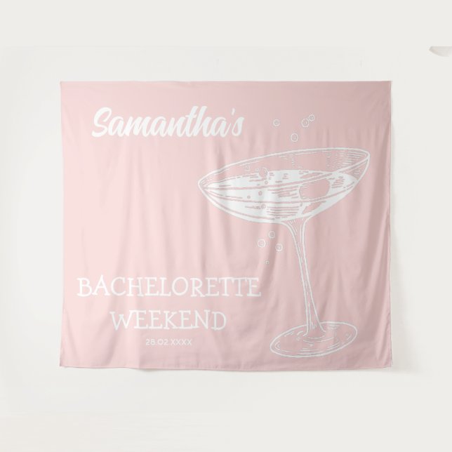 Retro Bachelorette Party Backdrop Modern Cocktail Tapestry (Front (Horizontal))