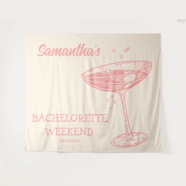 Retro Bachelorette Party Backdrop Pink Cocktail Tapestry (Front (Horizontal))