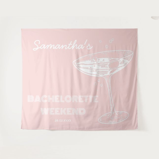 Retro Bachelorette Party Backdrop Pink Cocktail Tapestry (Front (Horizontal))