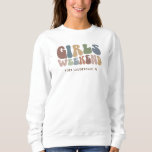 Retro Bachelorette Party Girls Weekend Bride Sweatshirt<br><div class="desc">Embrace the spirit of the ultimate girls' trip with our Custom Retro Typography Bachelorette Weekend Sweatshirt! This chic and stylish top serves as the perfect memento of a memorable getaway with your favourite ladies. The front of the shirt showcases a captivating vintage-inspired "Girls Weekend" typography that perfectly captures the fun...</div>