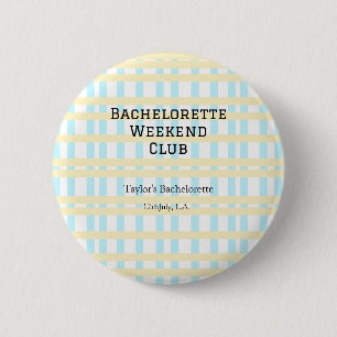 RETRO BACHELORETTE WEEKEND CLUB BLUE YELLOW DATE 6 CM ROUND BADGE