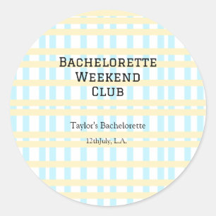 RETRO BACHELORETTE WEEKEND CLUB BLUE YELLOW DATE CLASSIC ROUND STICKER