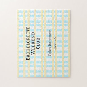 RETRO BACHELORETTE WEEKEND CLUB BLUE YELLOW DATE JIGSAW PUZZLE