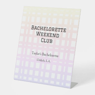 RETRO BACHELORETTE WEEKEND CLUB PINK ORANGE DATE PEDESTAL SIGN