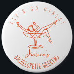 Retro bachelorette woman in cocktail 6 cm round badge<br><div class="desc">Fancy Bachelorette button in a funky retro style.</div>