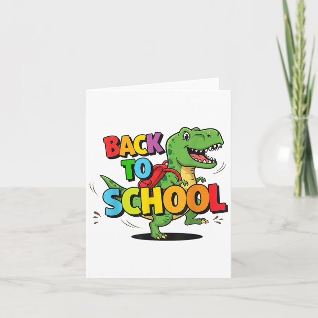 Retro Back To School Funny Colourful Dinosaur Cart Card (Front)