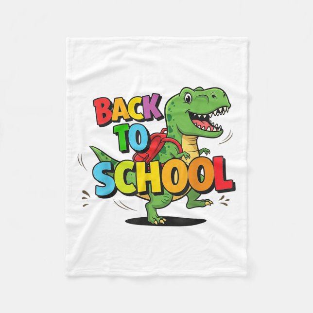 Retro Back To School Funny Colourful Dinosaur Cart Fleece Blanket (Front)