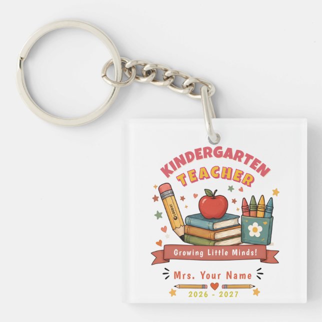 Retro Back to School Kindergarten Teacher Gift  Key Ring (Front)