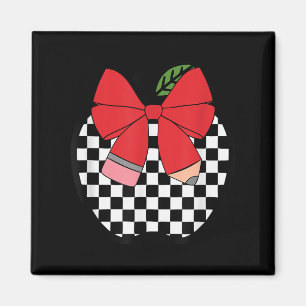 Retro Back To School Teacher Race Checkered Pencil Magnet