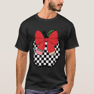 Retro Back To School Teacher Race Checkered Pencil T-Shirt