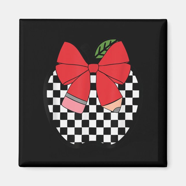 Retro Back To School Teacher Race Chequered Pencil Magnet (Front)