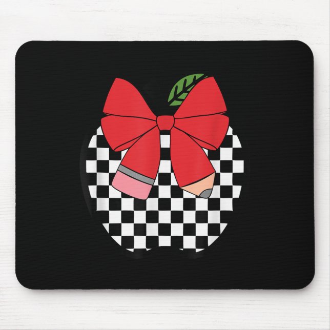 Retro Back To School Teacher Race Chequered Pencil Mouse Pad (Front)