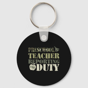 Retro Back to School Women Old Camo Preschool Key Ring