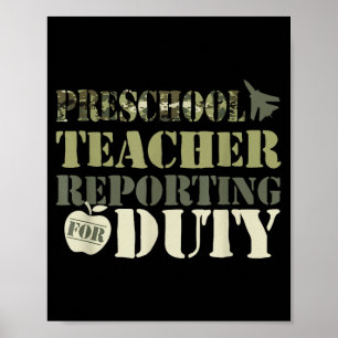 Retro Back to School Women Old Camo Preschool Poster