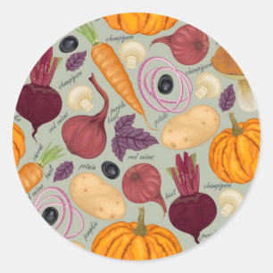 Retro background from fresh vegetables classic round sticker