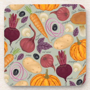 Retro background from fresh vegetables coaster