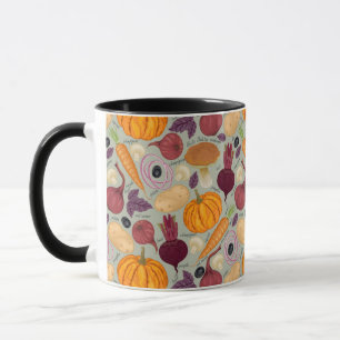 Retro background from fresh vegetables mug