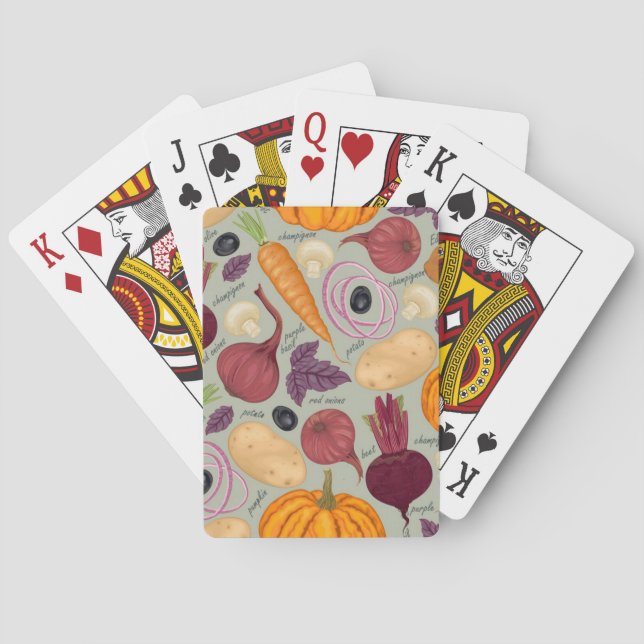 Retro background from fresh vegetables playing cards (Back)