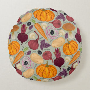 Retro background from fresh vegetables round cushion