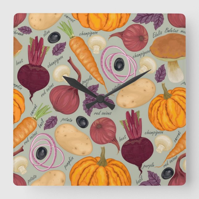 Retro background from fresh vegetables square wall clock (Front)