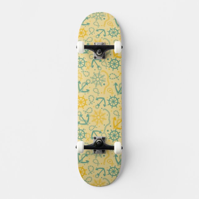Retro background with anchor, ropes skateboard (Front)